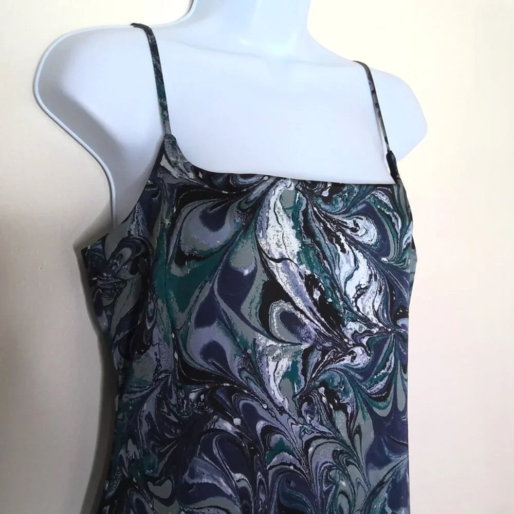 New Abercrombie & Fitch Dress Marbled Floral Blue Watercolor Midi Stretch NWT  M